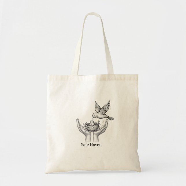 Tote Bag Safe Haven - Oiseau dans les mains humaines Art de (Devant)