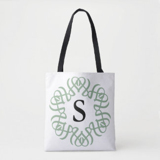 Tote Bag Sage Élégant Floral Monogram Famille