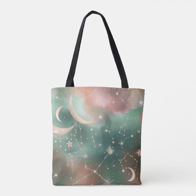 Tote Bag Sage Green Blush Moon Earthy Aesthetic (Dos)