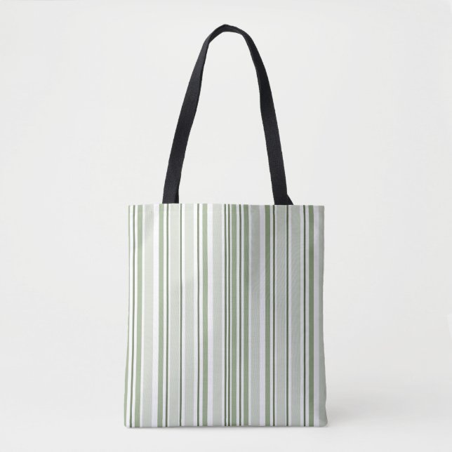 Tote Bag Sage Green (Light, Medium, Dark) and White Stripes (Devant)
