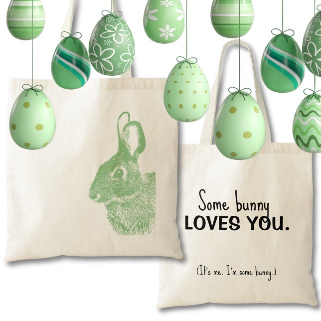 Tote Bag Sage Green Minimal Bunny à double face Pâques (Kids will love the cute bunny and the sweet customizable message on the back of this Easter bag. )