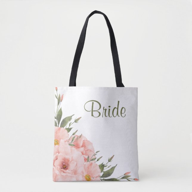 Tote Bag Sage Green & Peach Roses (Devant)