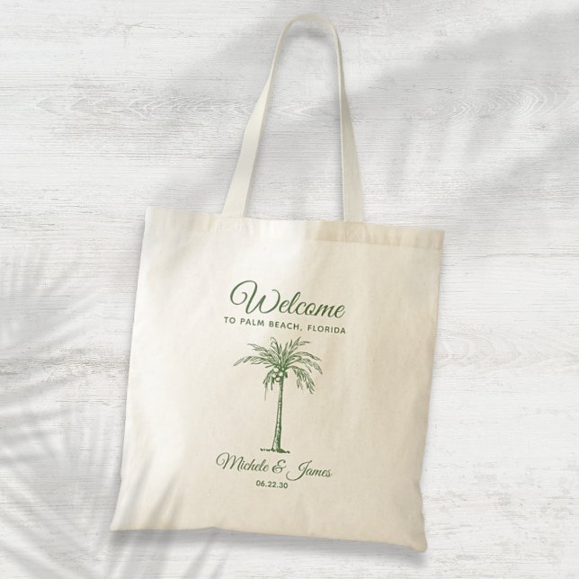 Tote Bag Sage Green Tropical Palm Tree Mariage Bienvenue (Sage Green Tropical Palm Tree Wedding Welcome Tote Bag)