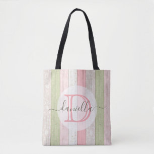 Tote Bag Sage rustique Vert & Rose Floral Bois Personnalisé
