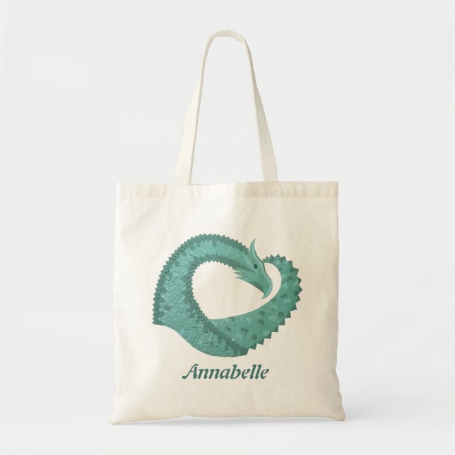 Tote Bag Sage vert coeur dragon sur blanc (Devant)