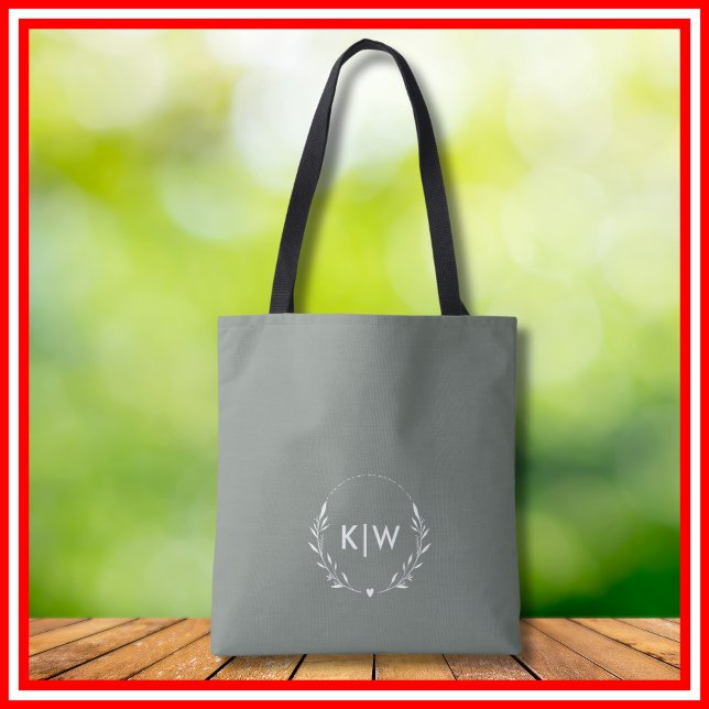 Tote Bag Sage vert et blanc | Monogramme des initiales mode (Créateur téléchargé)