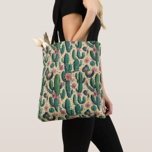 Tote Bag Saguaro Cactus Floral Motif sans fil