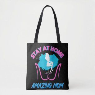 Tote Bag Sahm Restez à la maison Maman Rose & Bleu Design t