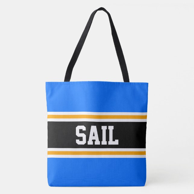 Tote Bag SAIL Fun Athlétique Bleu Clair Noir Orange Rayures (Devant)