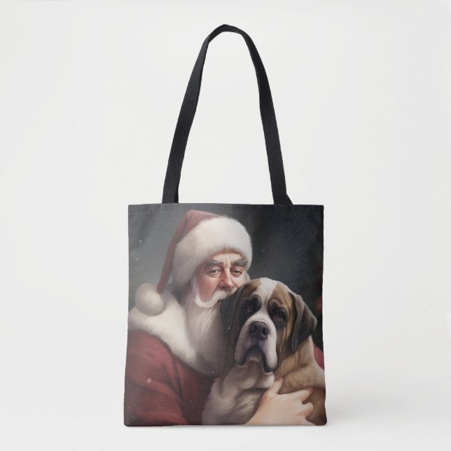 Tote Bag Saint Bernard avec le Père Noël Festif Noël (Devant)