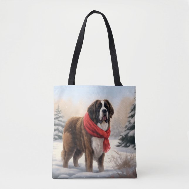 Tote Bag Saint Bernard Chien à Noël de neige (Devant)