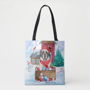 Tote Bag Saint Bernard Chien dans la neige Maison de Chien