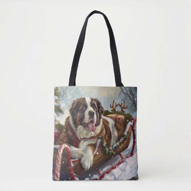 Tote Bag Saint Bernard Chien Festif de Noël (Devant)