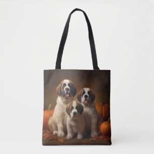 Tote Bag Saint-Bernard chiot automne délice citrouille