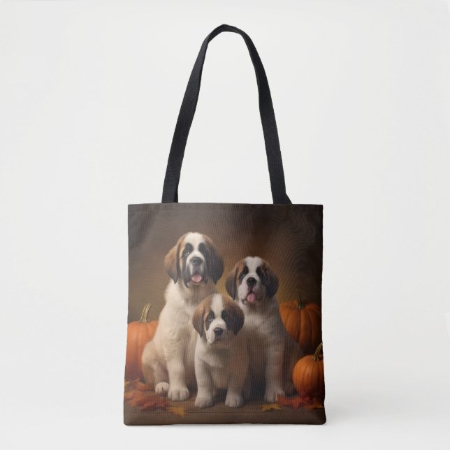 Tote Bag Saint Bernard Puppy Automne Citrouille (Devant)