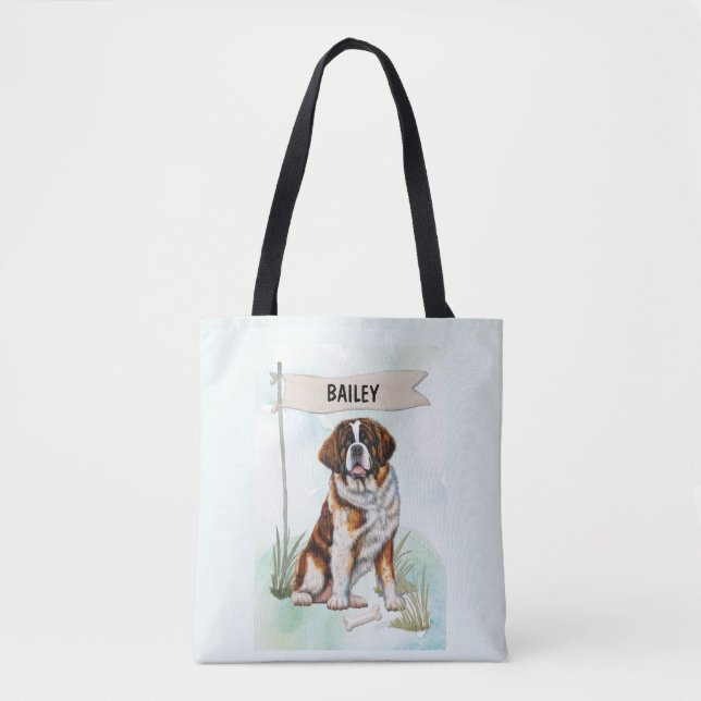 Tote Bag Saint Bernard Watercolor Personalized Dog (Devant)