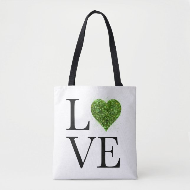 Tote Bag Saint Patrick | Amour | coeur étincelant vert (Devant)