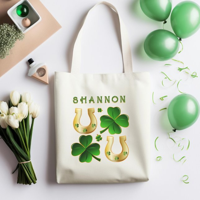 Tote Bag Saint-Patrick vert irlandais Trèfles et fer à chev (Créateur téléchargé)