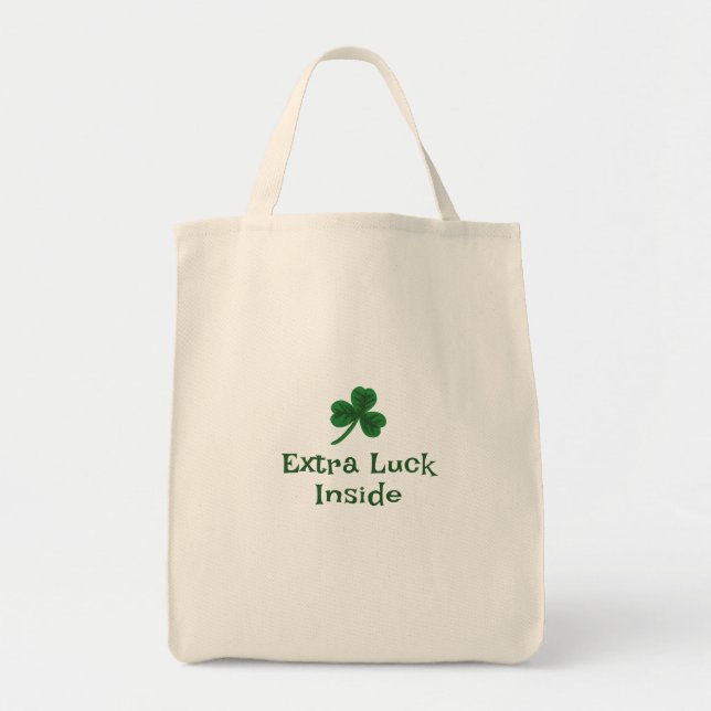 Tote Bag Saint Patrick's Day, Drôle Texte Extra Luck Inside (Devant)