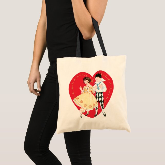 Tote Bag Saint Valentin, Arlequin Vintage et Coeur (Devant (produit))