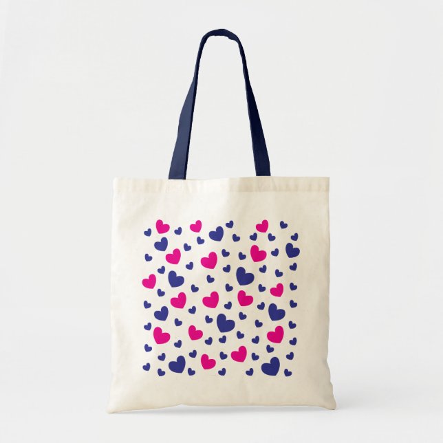 Tote Bag Saint-Valentin Bleu Rose Jolis Cœurs Motif (Devant)