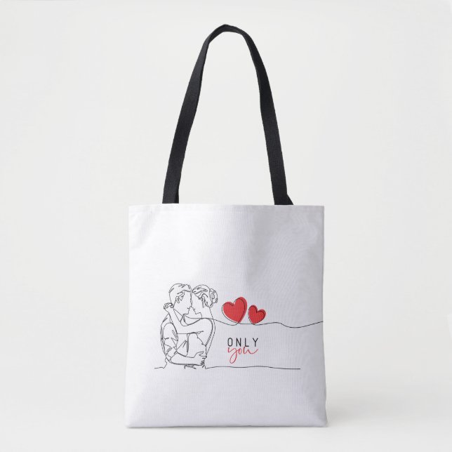 Tote Bag Saint-Valentin - Design art linéaire (Devant)