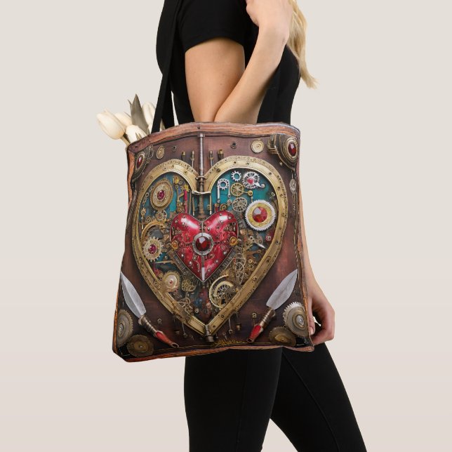 Tote Bag Saint-Valentin Guerrier Steampunk Rubis Et Poignar (De près)