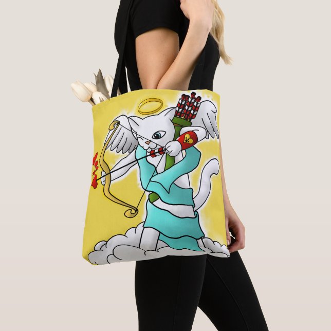Tote Bag Saint Valentin Neige blanc Cupid Cat (De près)