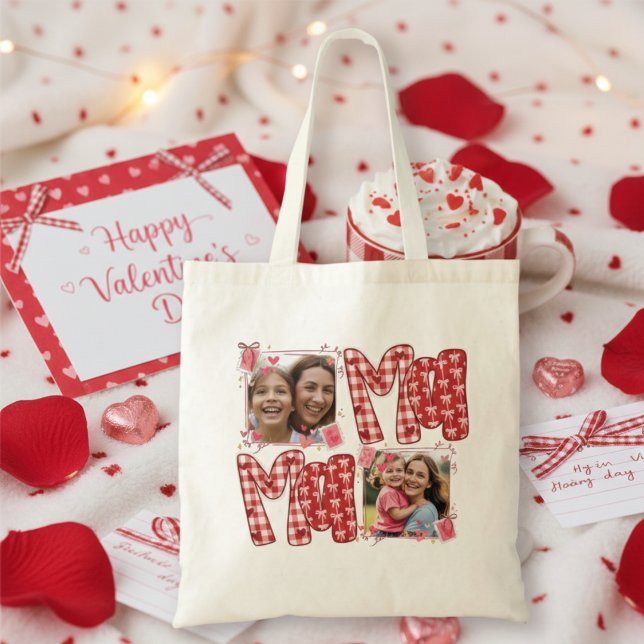 Tote Bag Saint-Valentin Photo de maman et d'enfant à carrea (Créateur téléchargé)