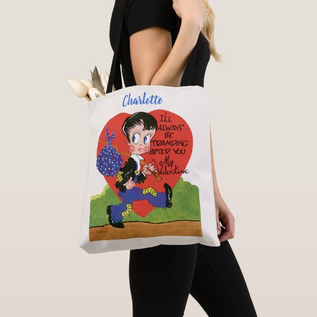 Tote Bag Saint-Valentin Rétro, Cœur de garçon vagabond vint (De près)