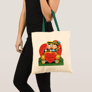 Tote Bag Saint-Valentin rétro, garçon et fille vintage dans