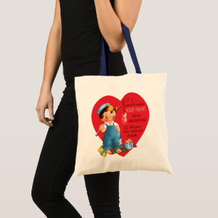 Tote Bag Saint-Valentin rétro, garçon vintage pêchant des c