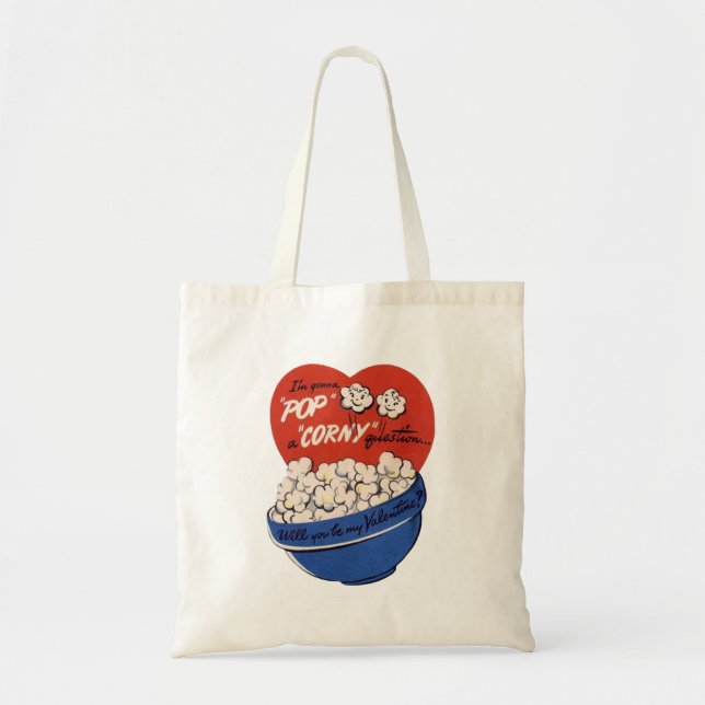 Tote Bag Saint-Valentin Rétro, Popcorn Pose une Question Ri (Devant)