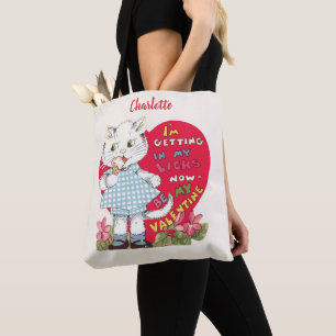Tote Bag Saint-Valentin Rétro Vintage Chat Mangeant une Gla