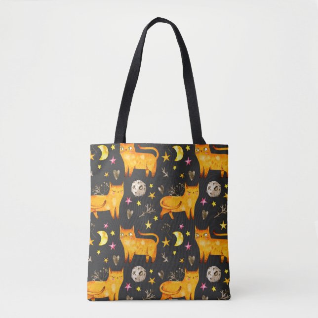 Tote Bag Saint Valentin sans couture motif avec chats, étoi (Devant)