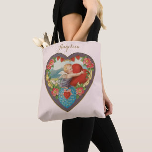 Tote Bag Saint Valentin vintage, Coeurs Cherub victoriens