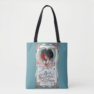 Tote Bag Saint-Valentin vintage, Femme élégante dans un cœu