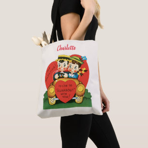 Tote Bag Saint Valentin, Vintage fille et garçon en voiture