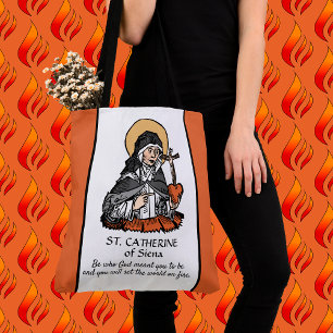 Tote Bag Sainte Catherine de Sienne avec Coeur Crucifix
