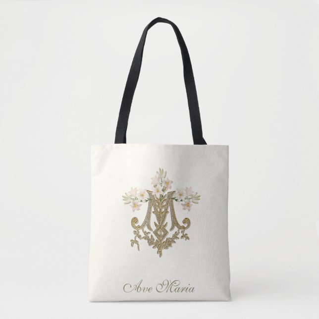 Tote Bag Sainte Vierge Marie Marian Cross Ave Maria Fourre- (Devant)