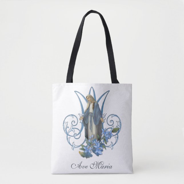Tote Bag Sainte Vierge Marie Marian Cross Ave Maria Fourre- (Devant)