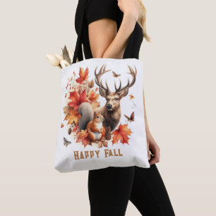 Tote Bag Saison d'automne Cerf Feuilles orange