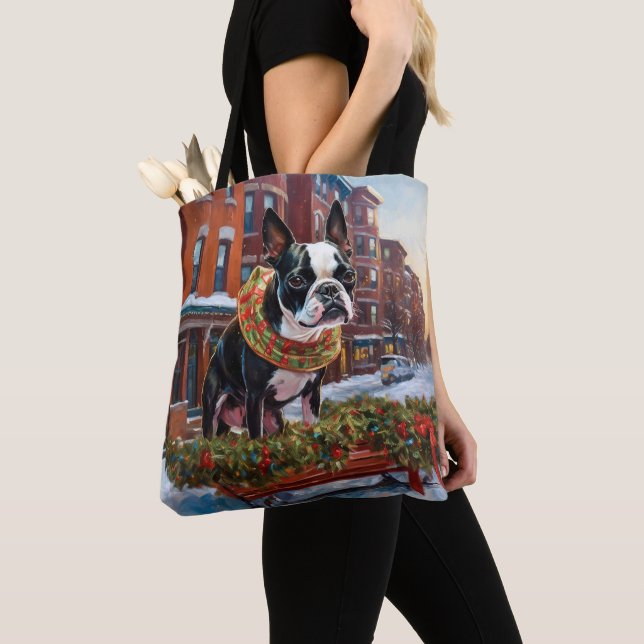 Tote Bag Saison de Noël de Boston Terrier (De près)