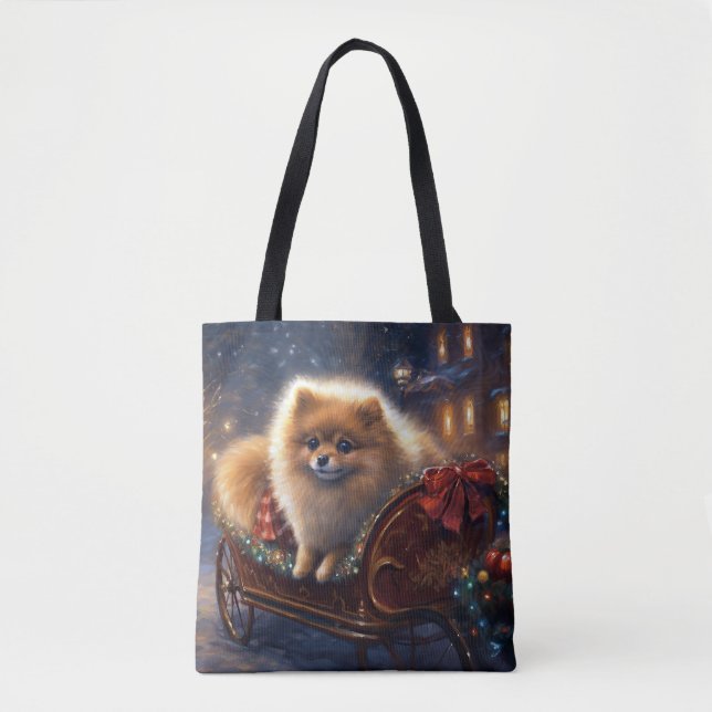 Tote Bag Saison de Noël Poméranienne brossé (Devant)