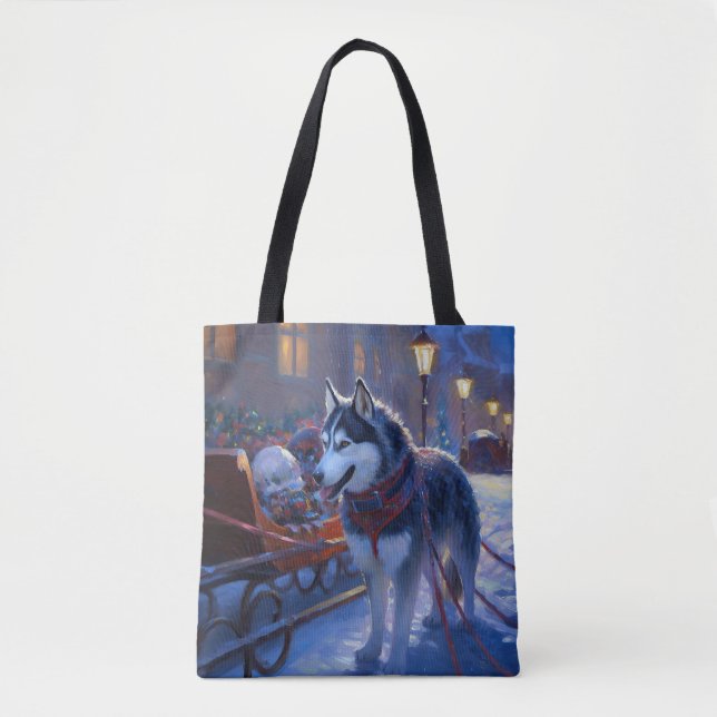Tote Bag Saison de Noël Sibérienne Husky (Devant)
