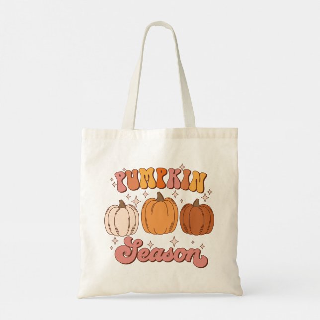 Tote Bag Saison des Citrouilles rétro rose et orange (Dos)