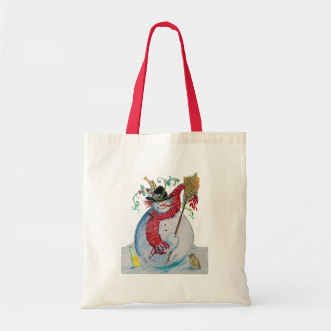 Tote Bag Saison d'hiver de SNOWMAN DRUNKKÉ AVEC OISEAUX (Devant)