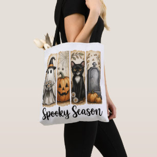 Tote Bag Saison effrayante Halloween Chat noir, Fantôme, Ci