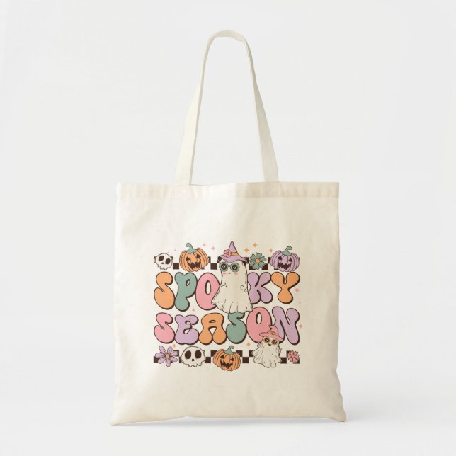 Tote Bag Saison éffrayante mignonne Ghost Retro Halloween (Devant)