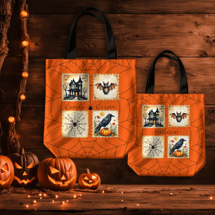 Tote Bag Saison Éffrayante Orange Spiderweb